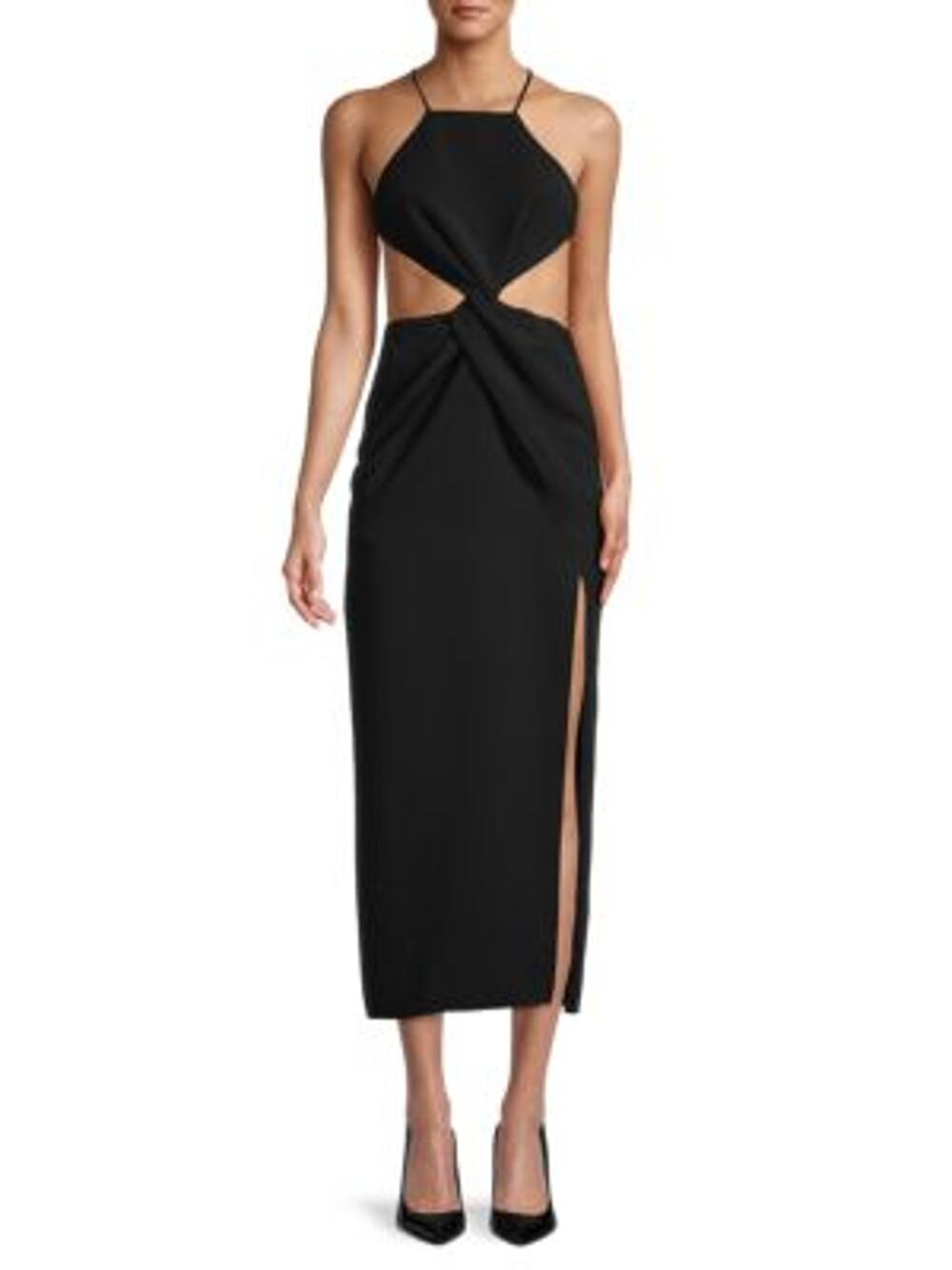 Ronny Kobo Sleek Black Sero Twist Front Midi Dress Size S